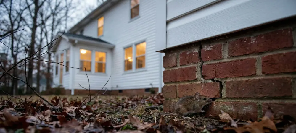 mouse at foundation of a house with a cracked foundation